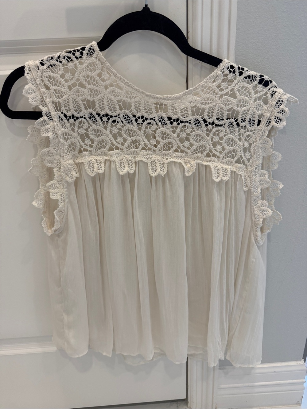 Zara Cream Crochet Yoke Sleeveless Top